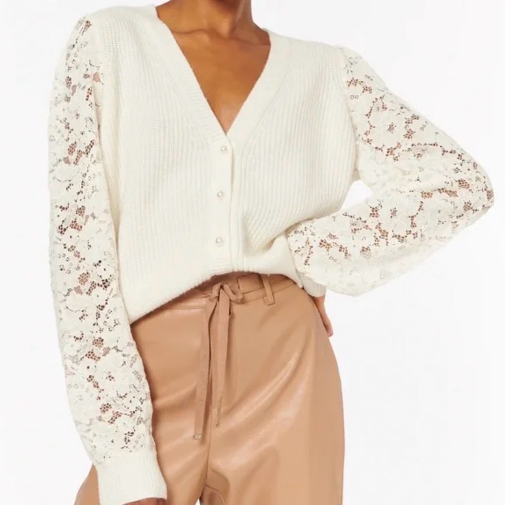 Cami NYC Cream Lace Sleeve Cardigan
